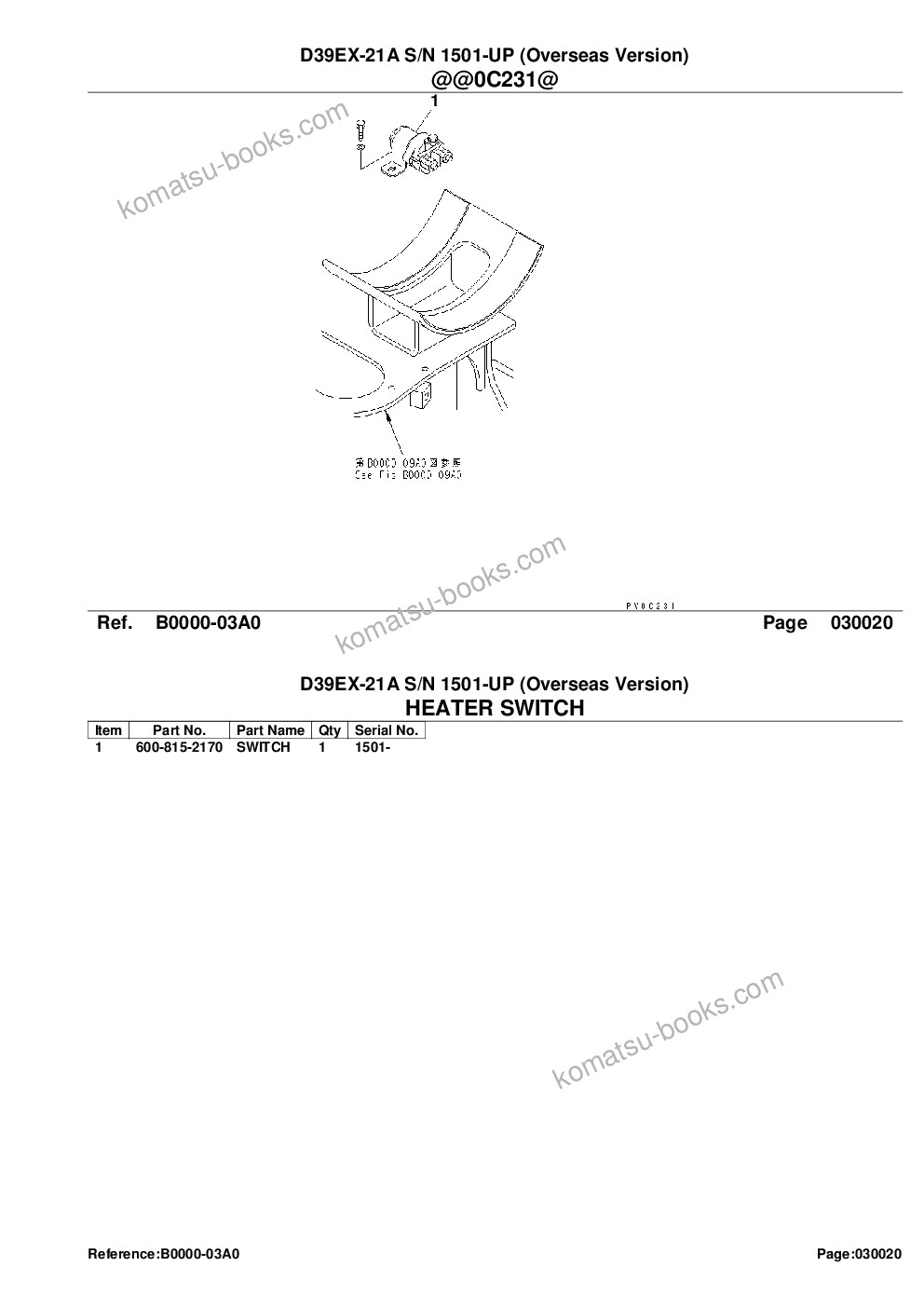 Komatsu d39ex-21a s/n 1501-up overseas version Parts catalog cover Page 4
