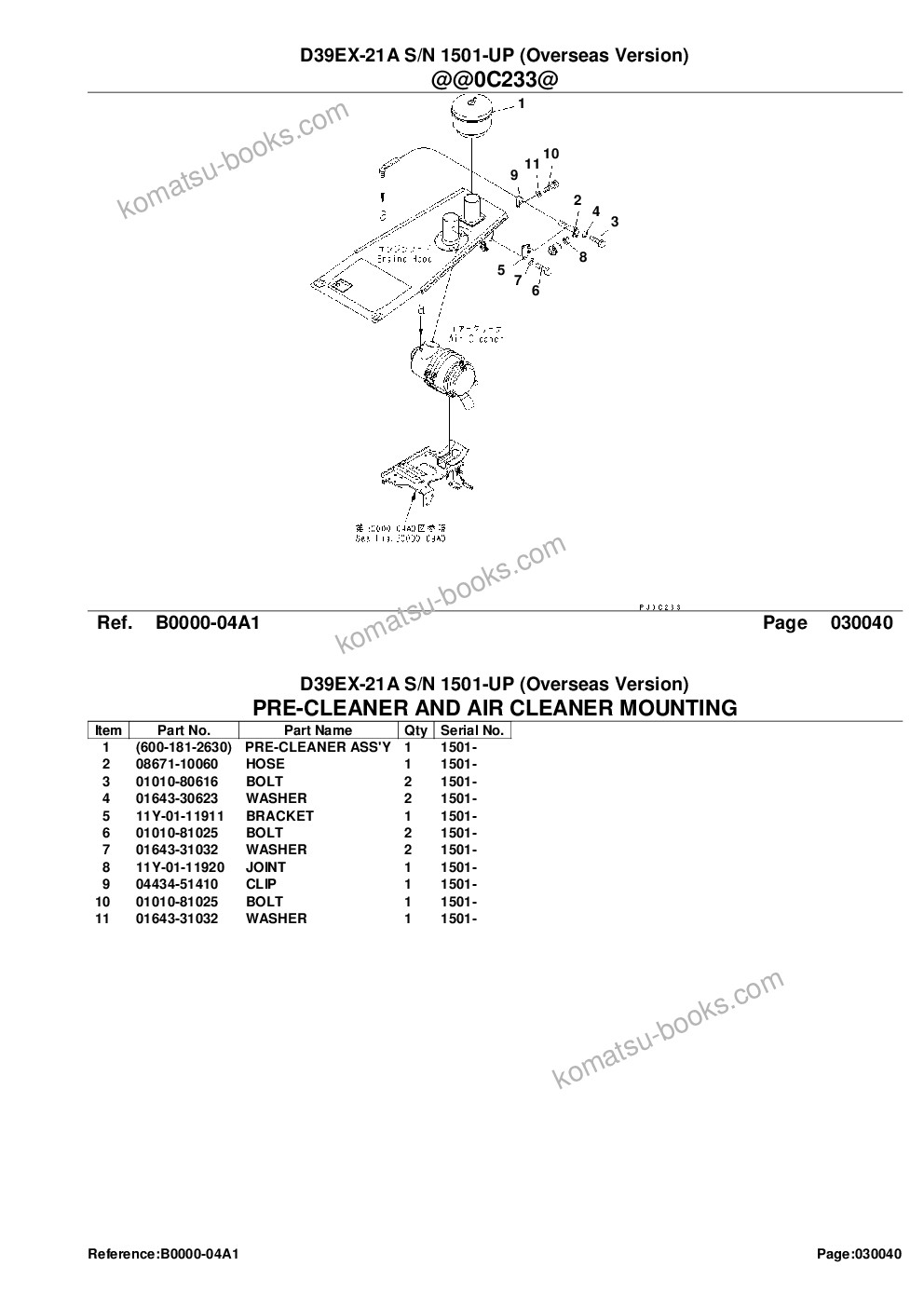 Komatsu d39ex-21a s/n 1501-up overseas version Parts catalog cover Page 6