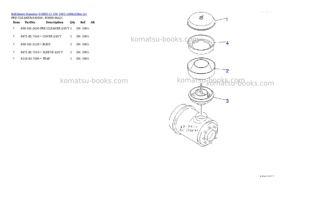 Komatsu d39ex-21 s/n 1001-1499 Parts catalog cover Page 4 Komatsu d39ex-21 s/n 1001-1499 Parts catalog cover Page 4