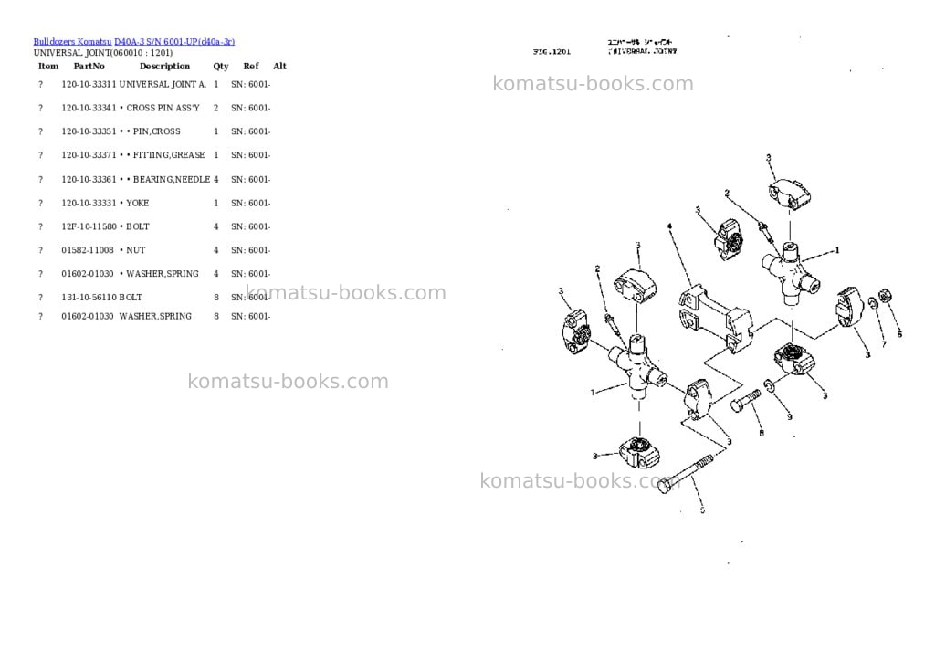Komatsu D40A-3 S/N 6001-UP Parts catalog cover Page 9 Komatsu D40A-3 S/N 6001-UP Parts catalog cover Page 9