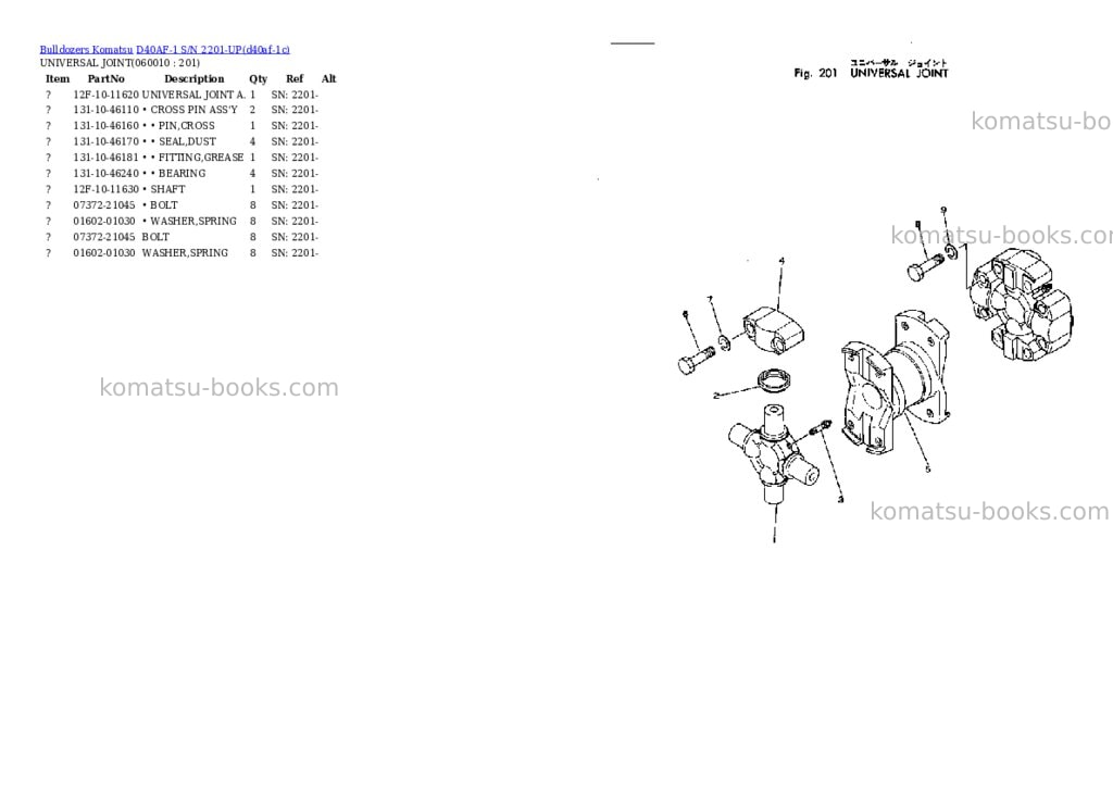 Komatsu d40af-1 s/n 2201-up Parts catalog cover Page 8 Komatsu d40af-1 s/n 2201-up Parts catalog cover Page 8