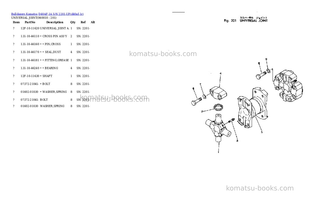 Komatsu d40af-1a s/n 2201-up Parts catalog cover Page 8