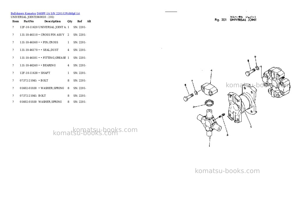 Komatsu d40pf-1a s/n 2201-up Parts catalog cover Page 8