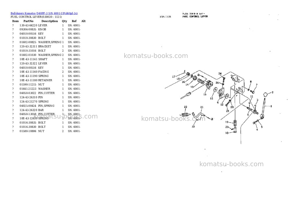 Komatsu d40pf-3 s/n 6001-up Parts catalog cover