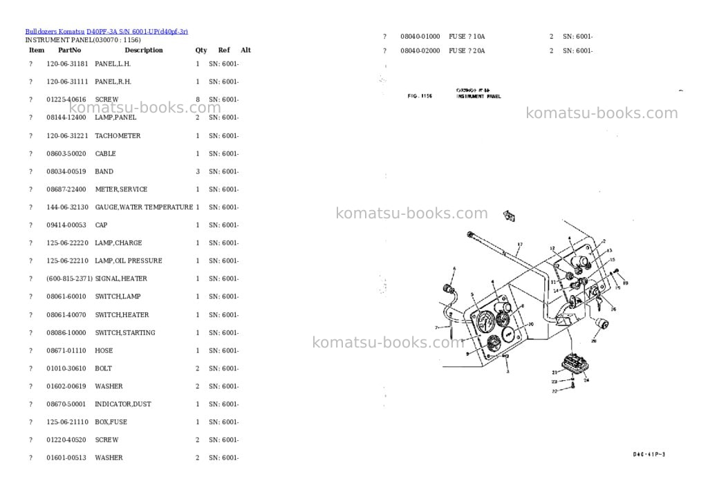 Komatsu d40pf-3a s/n 6001-up Parts catalog cover Page 6