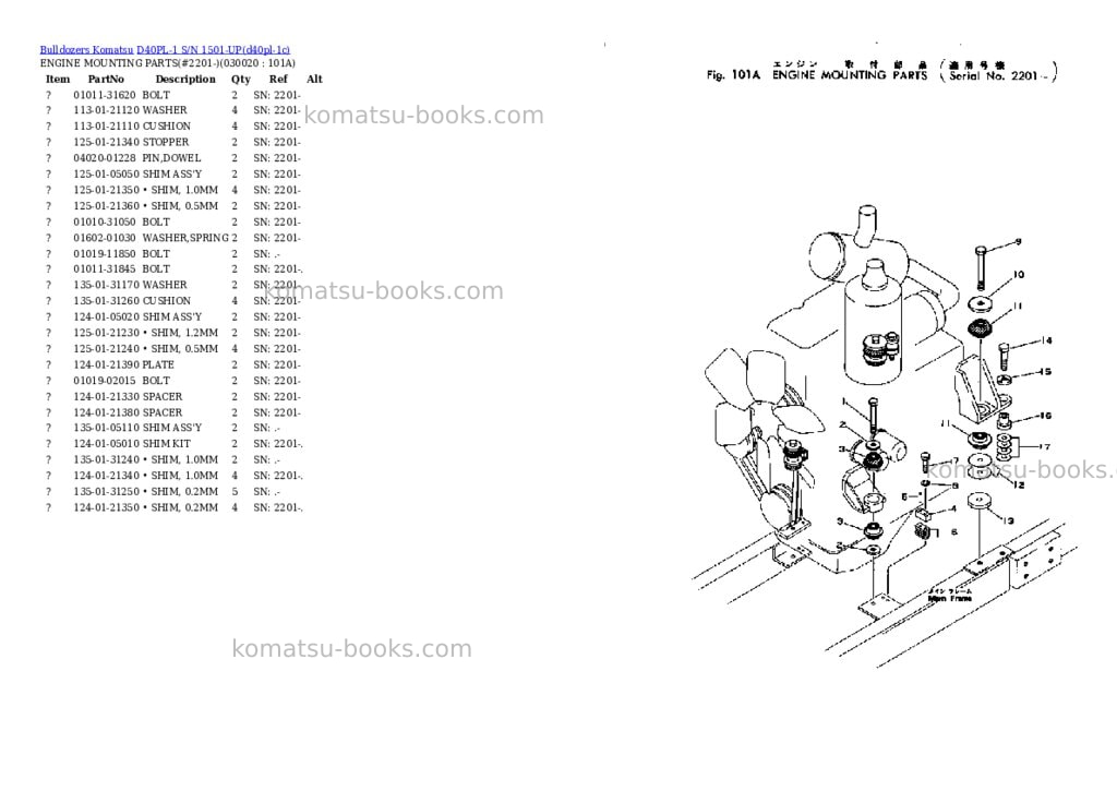Komatsu d40pl-1 s/n 1501-up Parts catalog cover