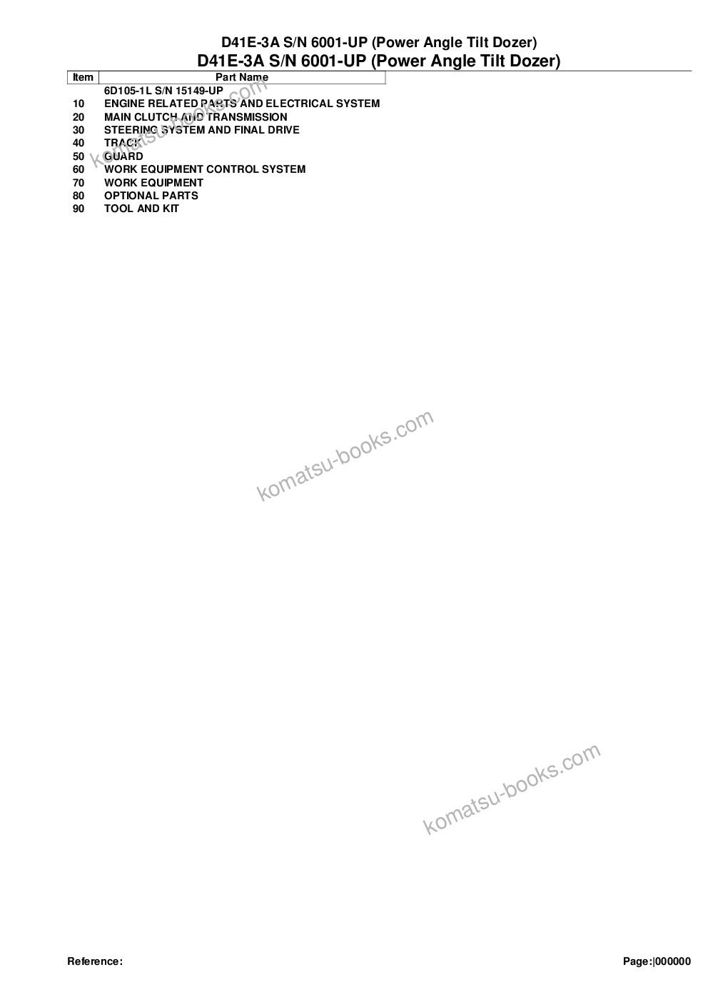 Komatsu d41e-3a s/n 6001-up power angle tilt dozer Parts catalog cover Komatsu d41e-3a s/n 6001-up power angle tilt dozer Parts catalog cover