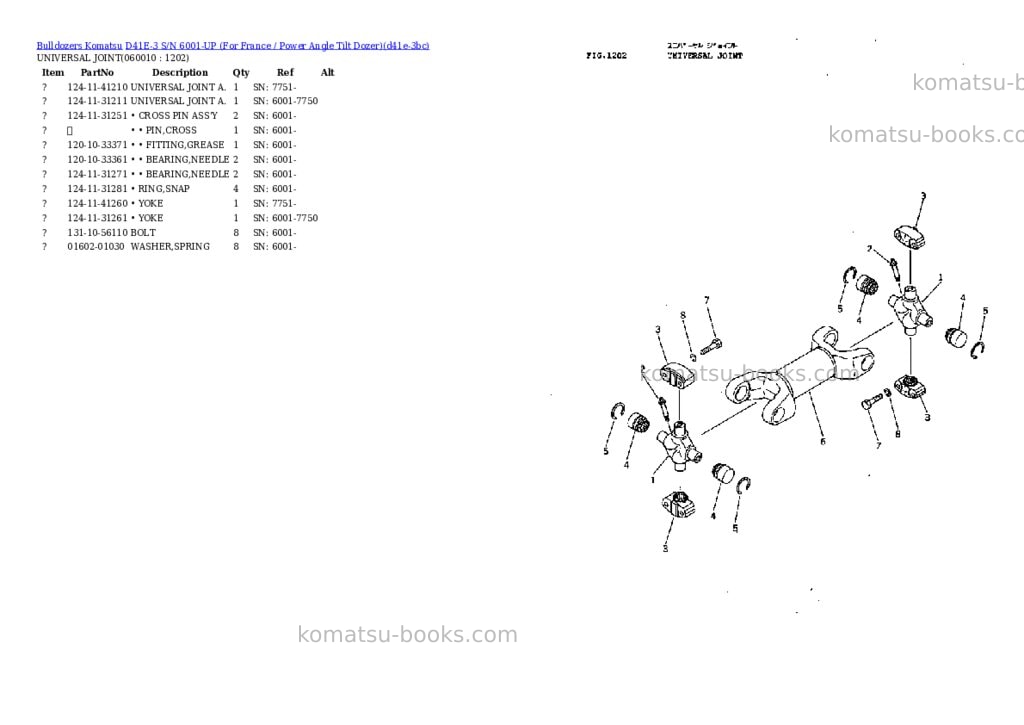 Komatsu d41e-3 s/n 6001-up for france / power angle tilt dozer Parts catalog cover Page 7 Komatsu d41e-3 s/n 6001-up for france / power angle tilt dozer Parts catalog cover Page 7