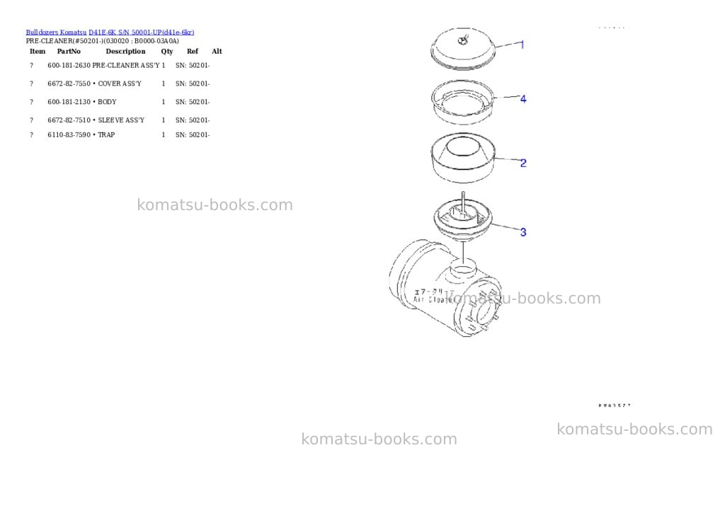 Komatsu d41e-6k s/n 50001-up Parts catalog cover Komatsu d41e-6k s/n 50001-up Parts catalog cover