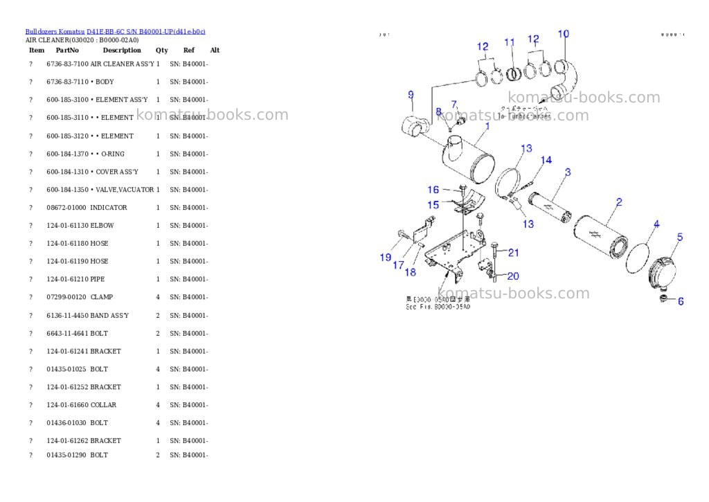 Komatsu D41E-BB-6C S/N B40001-UP Parts catalog cover