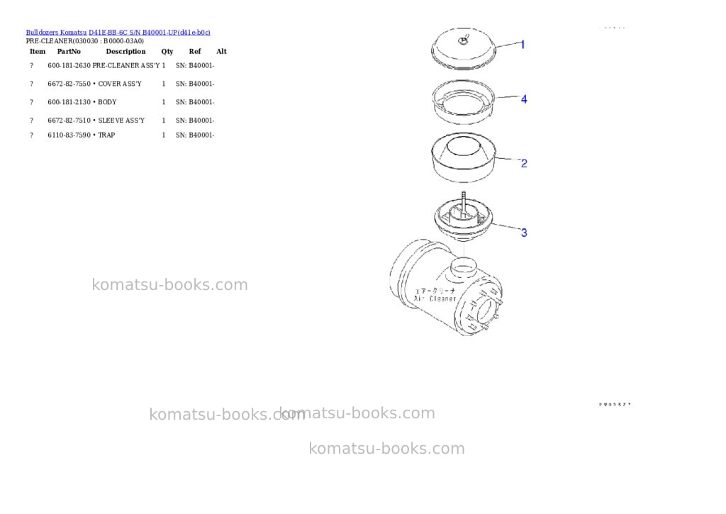 Komatsu D41E-BB-6C S/N B40001-UP Parts catalog cover Page 2