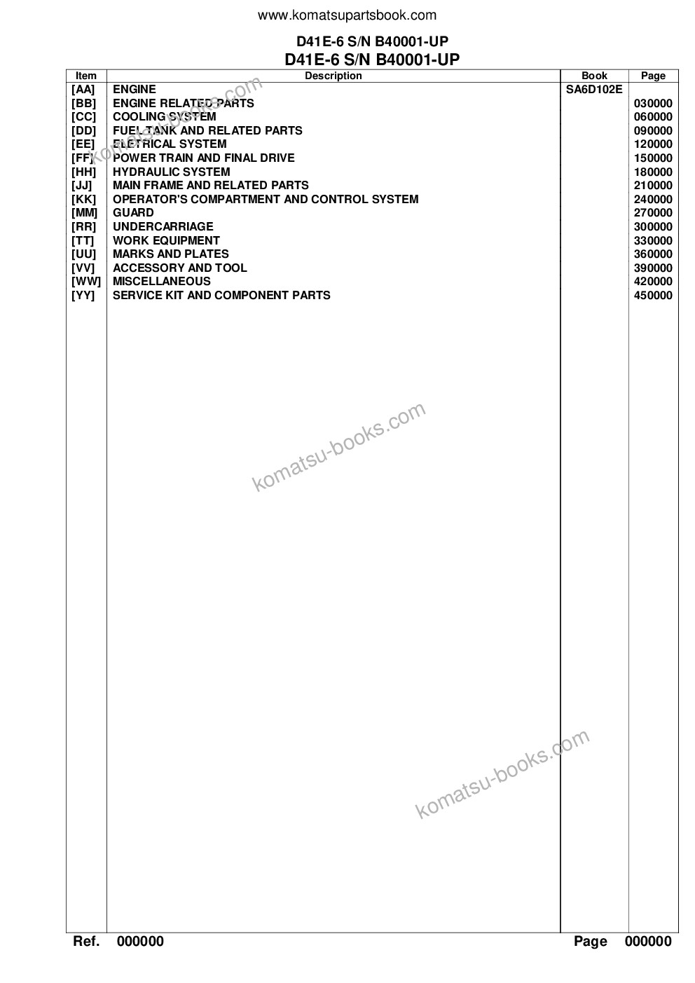Komatsu d41e-6 s/n b40001-up Parts catalog cover Komatsu d41e-6 s/n b40001-up Parts catalog cover