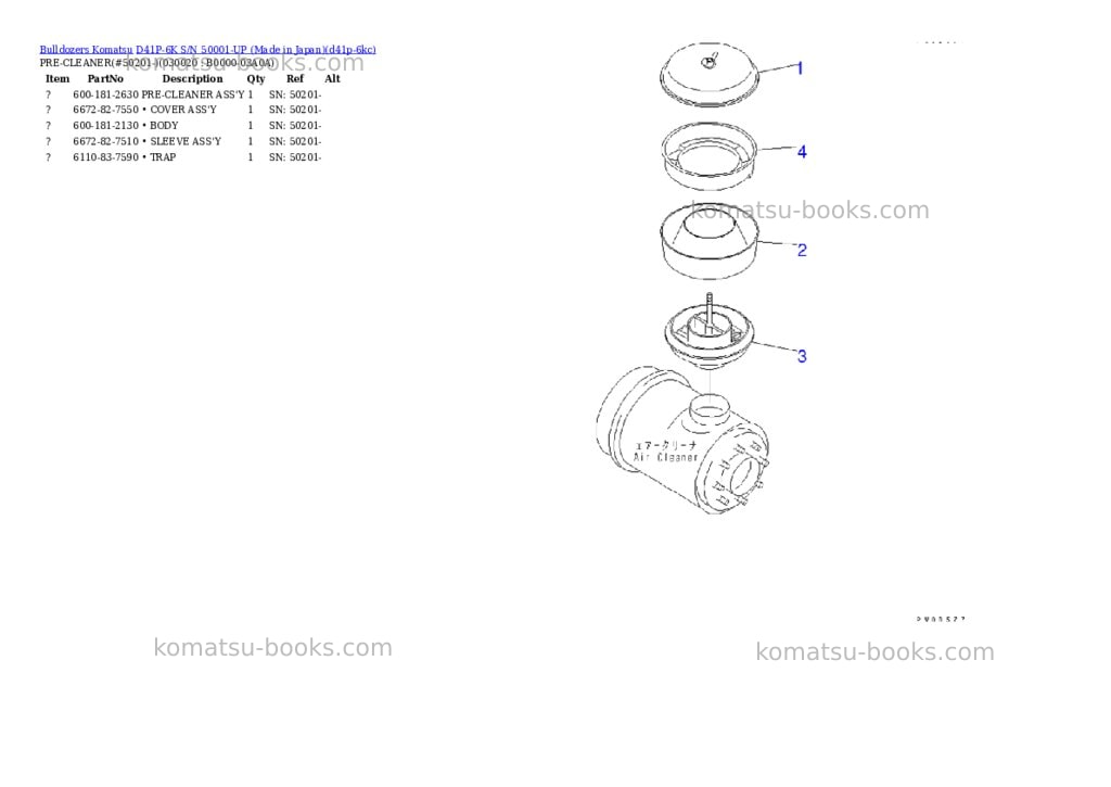 Komatsu D41P-6K S/N 50001-UP (Made in Japan) Parts catalog cover