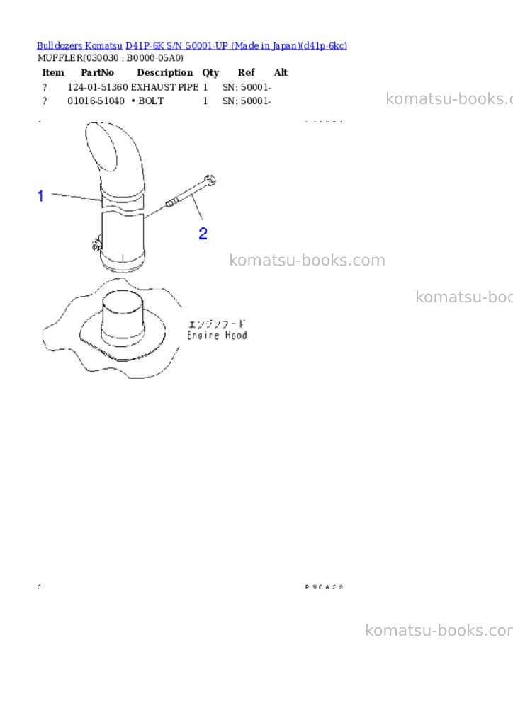 Komatsu D41P-6K S/N 50001-UP (Made in Japan) Parts catalog cover Page 2