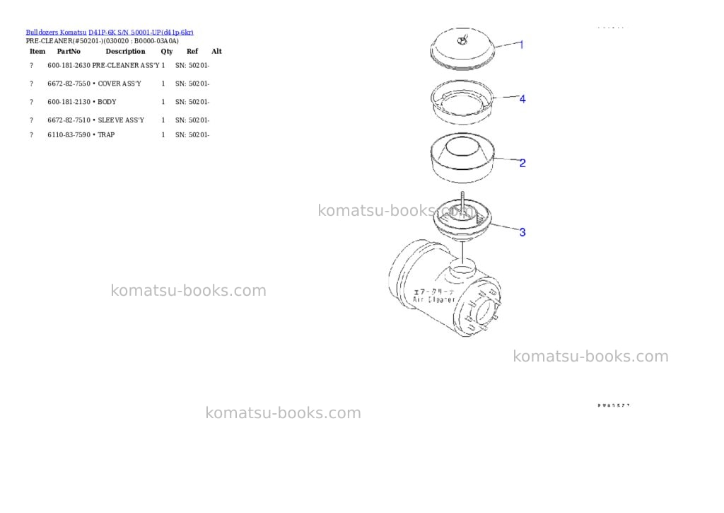 Komatsu d41p-6k s/n 50001-up Parts catalog cover Komatsu d41p-6k s/n 50001-up Parts catalog cover