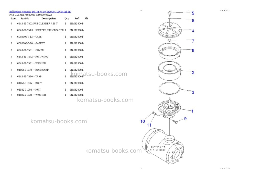 Komatsu d41pf-6 s/n b29001-up Parts catalog cover Page 2 Komatsu d41pf-6 s/n b29001-up Parts catalog cover Page 2