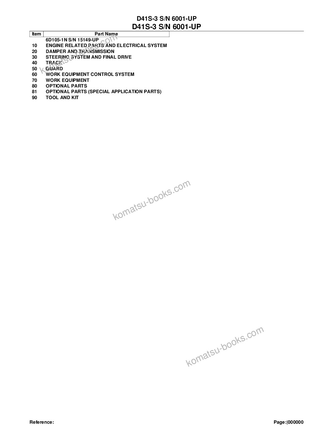 Komatsu d41s-3 s/n 6001-up Parts catalog cover
