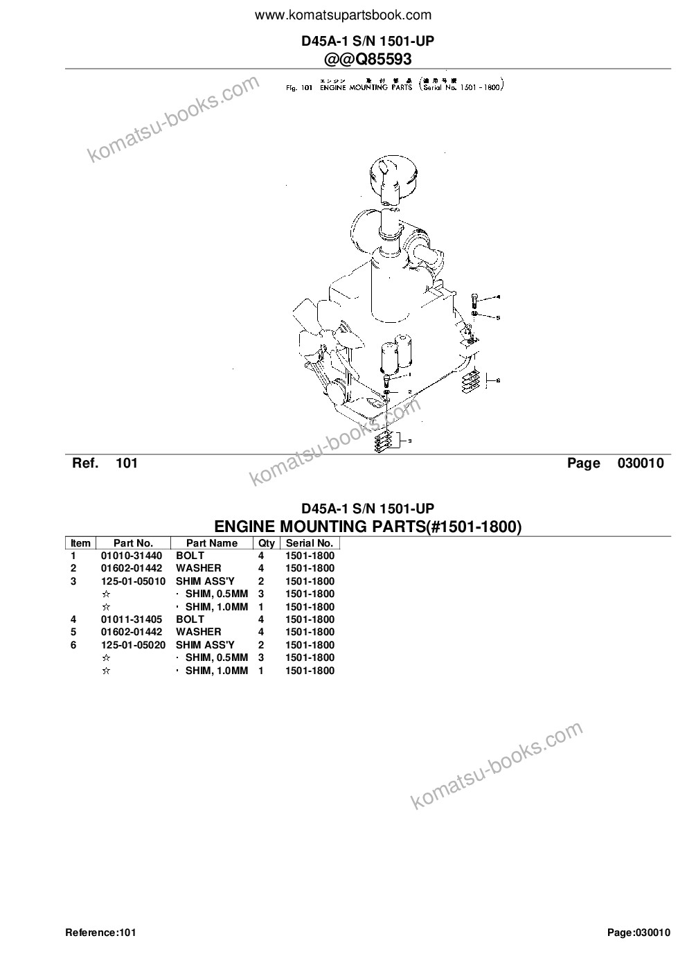 Komatsu d45a-1 s/n 1501-up Parts catalog cover Page 3