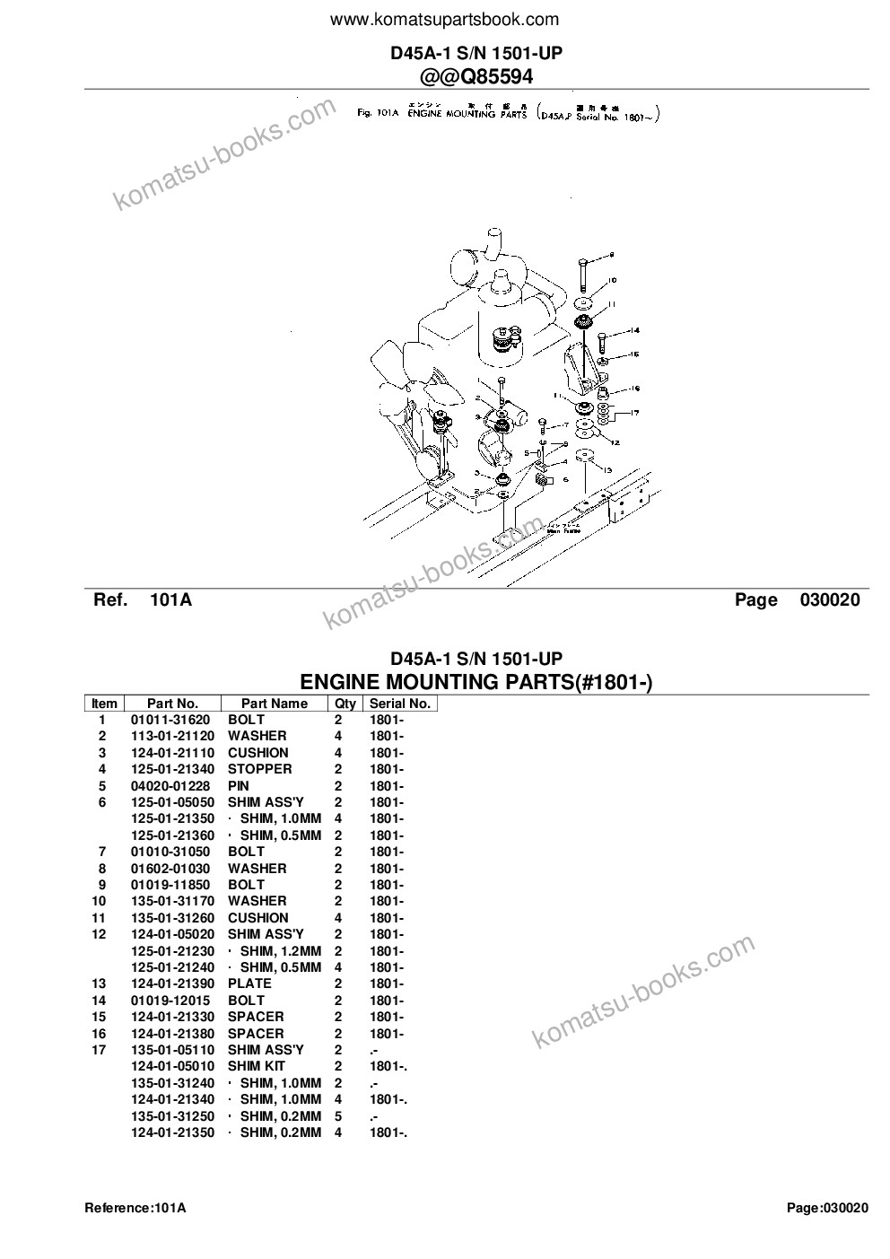 Komatsu d45a-1 s/n 1501-up Parts catalog cover Page 4