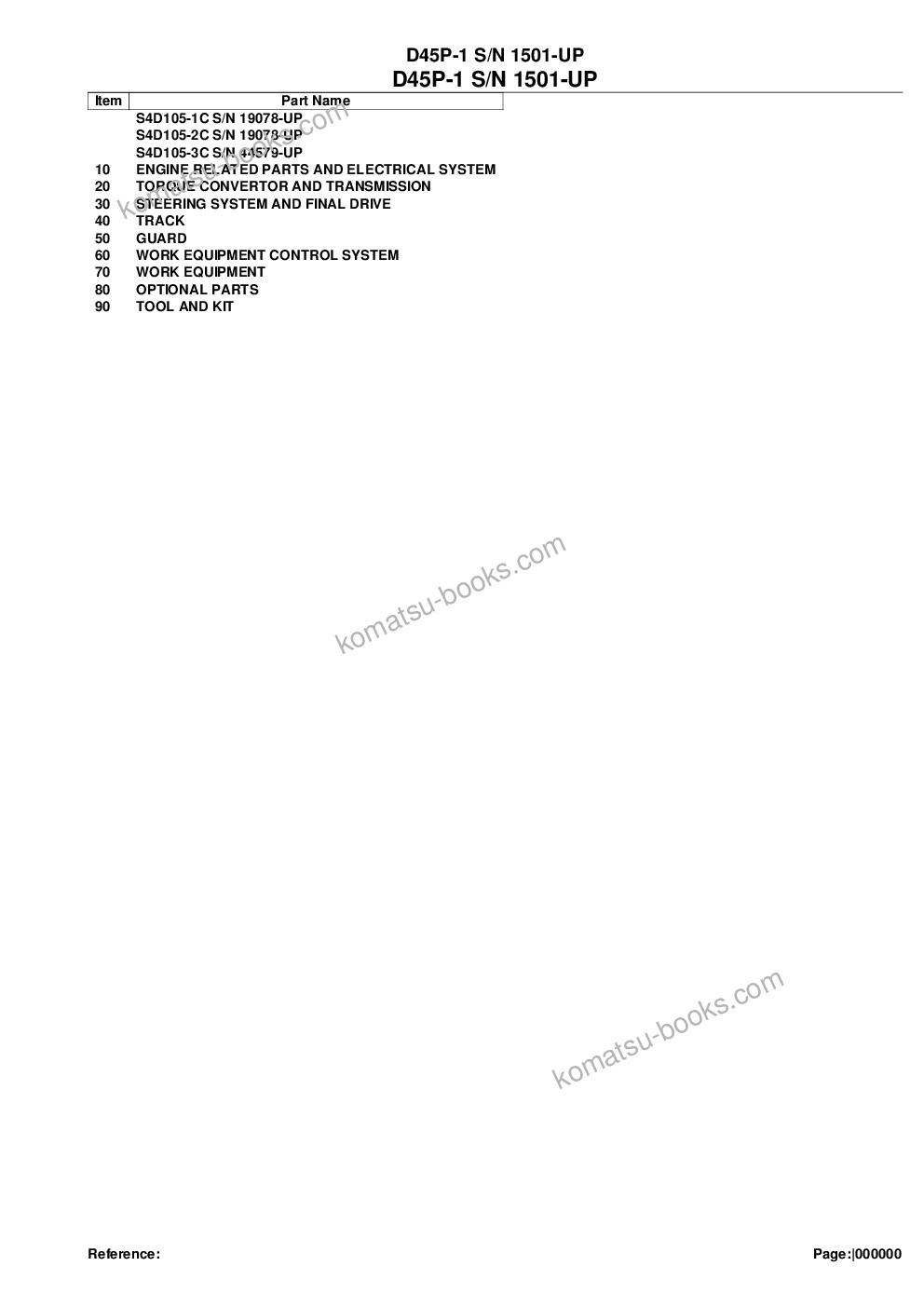Komatsu d45p-1 s/n 1501-up Parts catalog cover