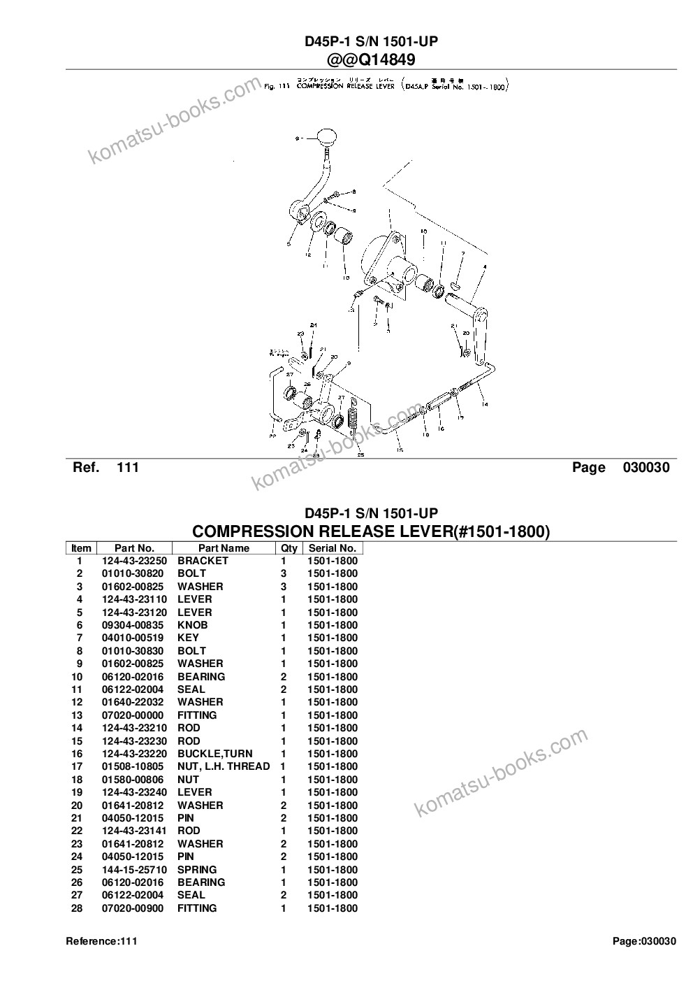 Komatsu d45p-1 s/n 1501-up Parts catalog cover Page 5
