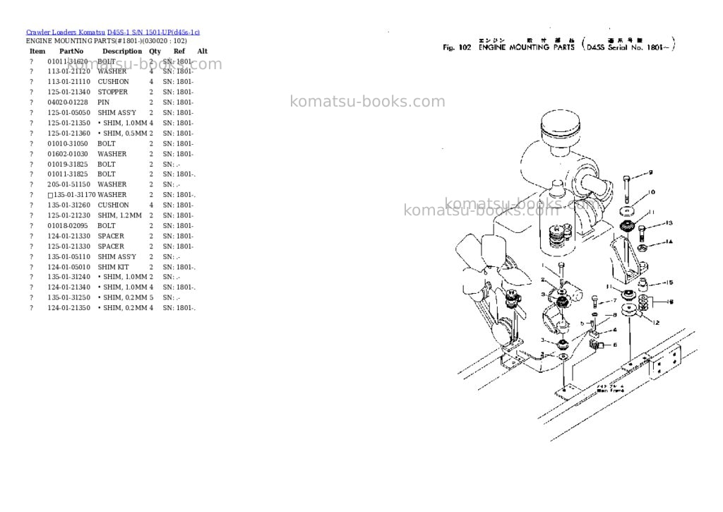 Komatsu d45s-1 s/n 1501-up Parts catalog cover