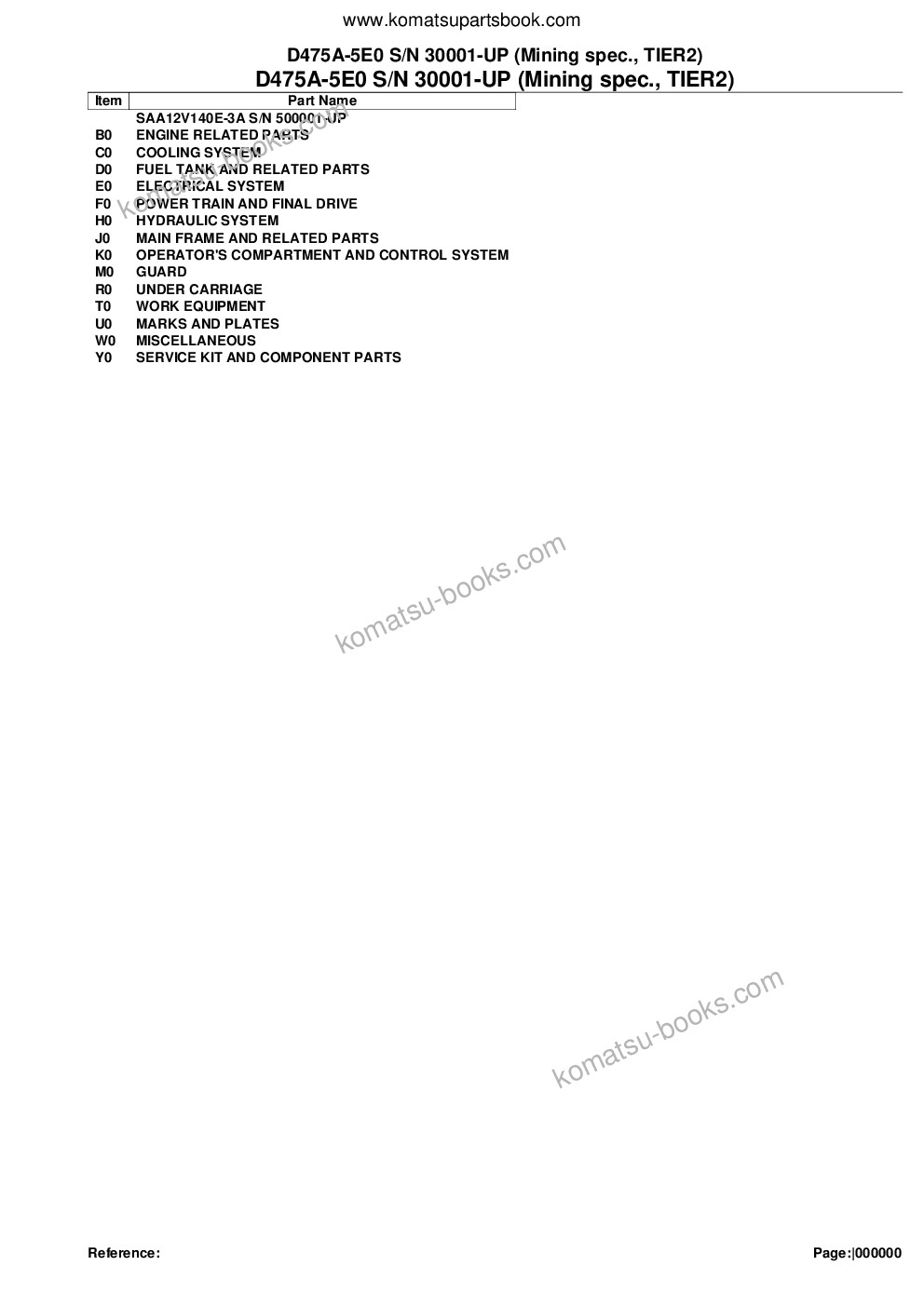 Komatsu d475a-5e0 s/n 30001-30146 mining spec., tier2 Parts catalog cover