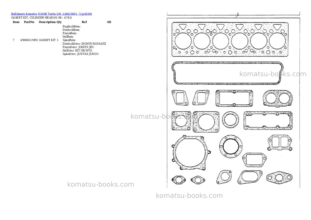 Komatsu d500e turbo s/n 336420001 - up Parts catalog cover Page 7