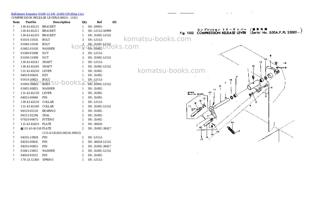 Komatsu d50p-15 s/n 35002-up Parts catalog cover