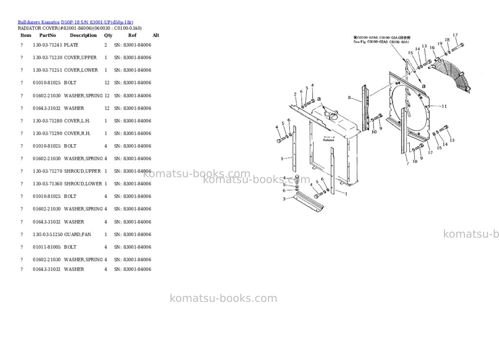 Komatsu d50p-18 s/n 83001-up Parts catalog cover Page 3
