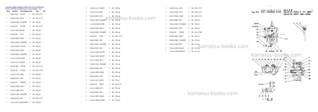 Komatsu d50s-8 s/n 1201-up Parts catalog cover
