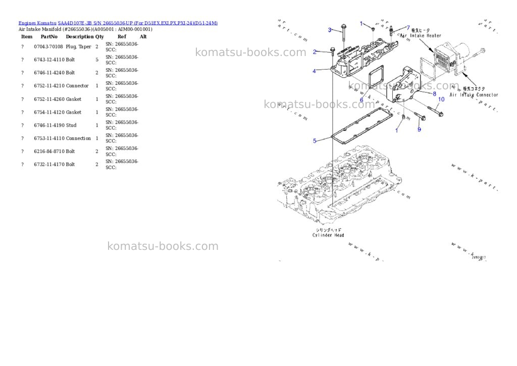 Komatsu saa4d107e-3b s/n 26655036-up for d51ex,exi,px,pxi-24 Parts catalog cover Page 4