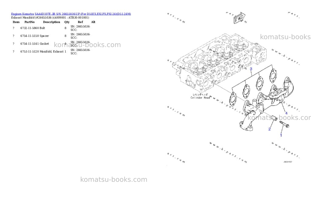 Komatsu saa4d107e-3b s/n 26655036-up for d51ex,exi,px,pxi-24 Parts catalog cover Page 7