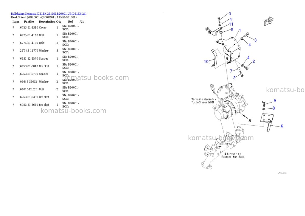 Komatsu d51ex-24 s/n b20001-up Parts catalog cover