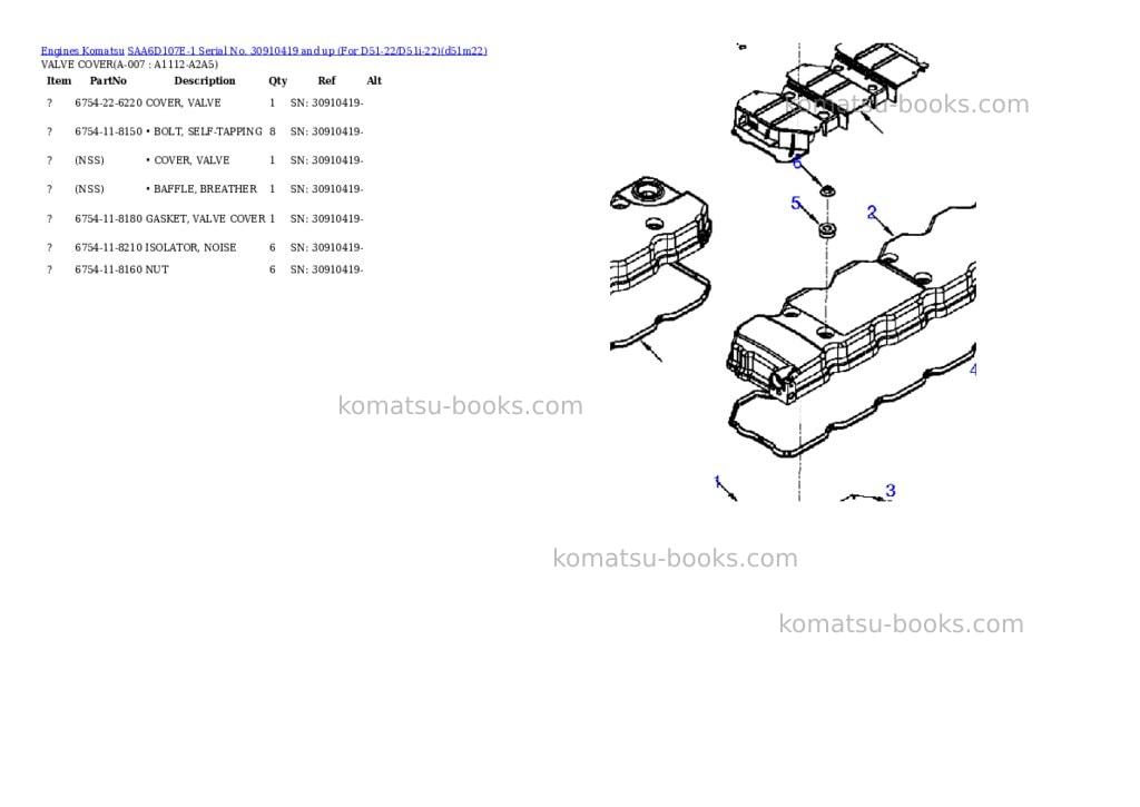 Komatsu SAA6D107E-1 Serial No. 30910419 and up (For D51-22/D51i-22) Parts catalog cover Page 3 Komatsu SAA6D107E-1 Serial No. 30910419 and up (For D51-22/D51i-22) Parts catalog cover Page 3