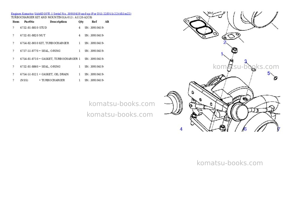 Komatsu SAA6D107E-1 Serial No. 30910419 and up (For D51-22/D51i-22) Parts catalog cover Page 6 Komatsu SAA6D107E-1 Serial No. 30910419 and up (For D51-22/D51i-22) Parts catalog cover Page 6