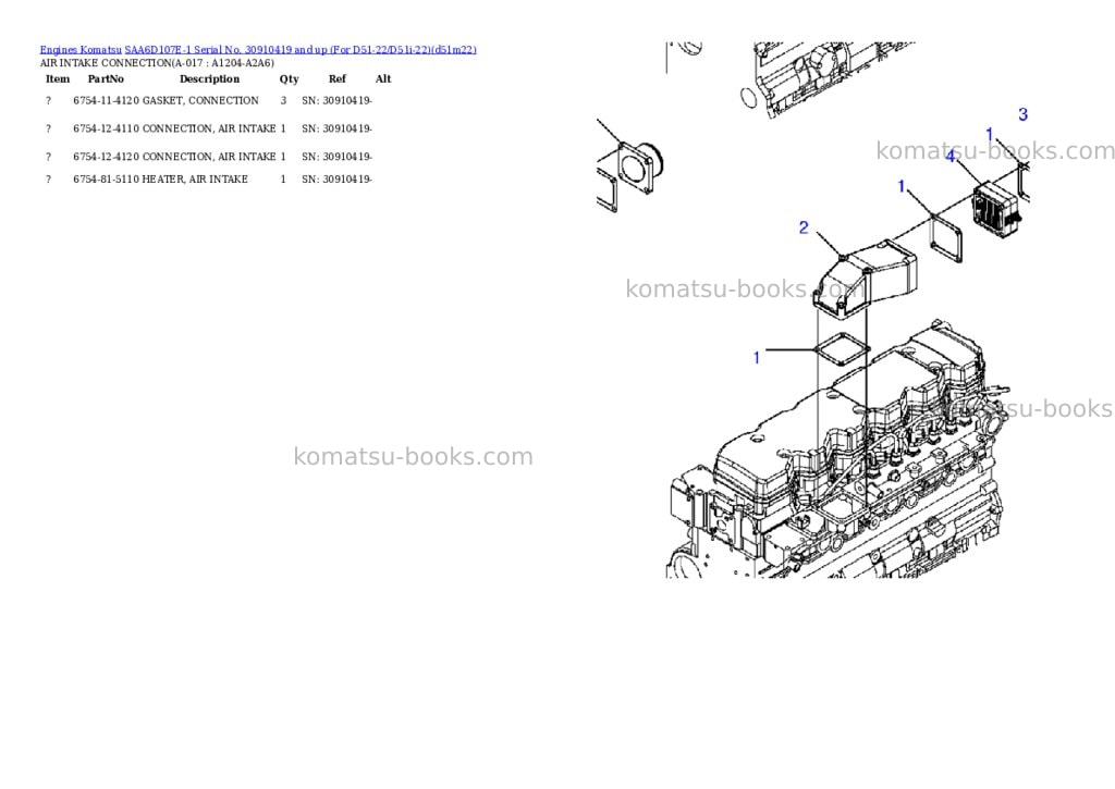 Komatsu SAA6D107E-1 Serial No. 30910419 and up (For D51-22/D51i-22) Parts catalog cover Page 8 Komatsu SAA6D107E-1 Serial No. 30910419 and up (For D51-22/D51i-22) Parts catalog cover Page 8
