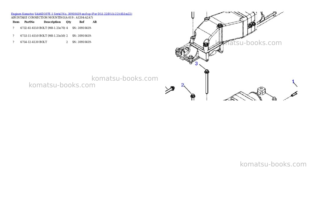 Komatsu SAA6D107E-1 Serial No. 30910419 and up (For D51-22/D51i-22) Parts catalog cover Page 9 Komatsu SAA6D107E-1 Serial No. 30910419 and up (For D51-22/D51i-22) Parts catalog cover Page 9