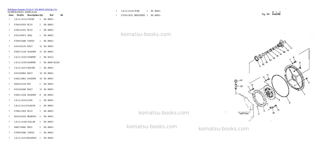 Komatsu D53A-17 S/N 80001-UP Parts catalog cover