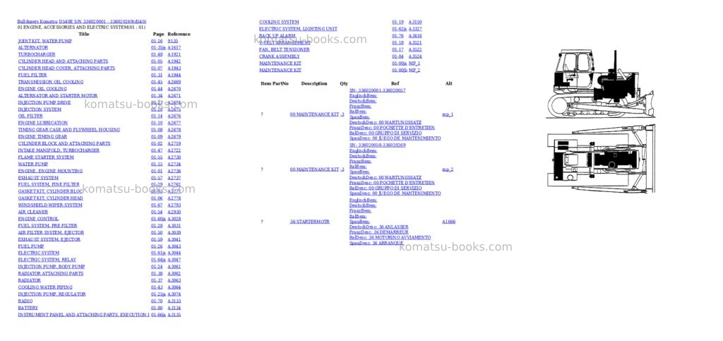 Komatsu d540e s/n 336020001 - 336020269 Parts catalog cover Komatsu d540e s/n 336020001 - 336020269 Parts catalog cover