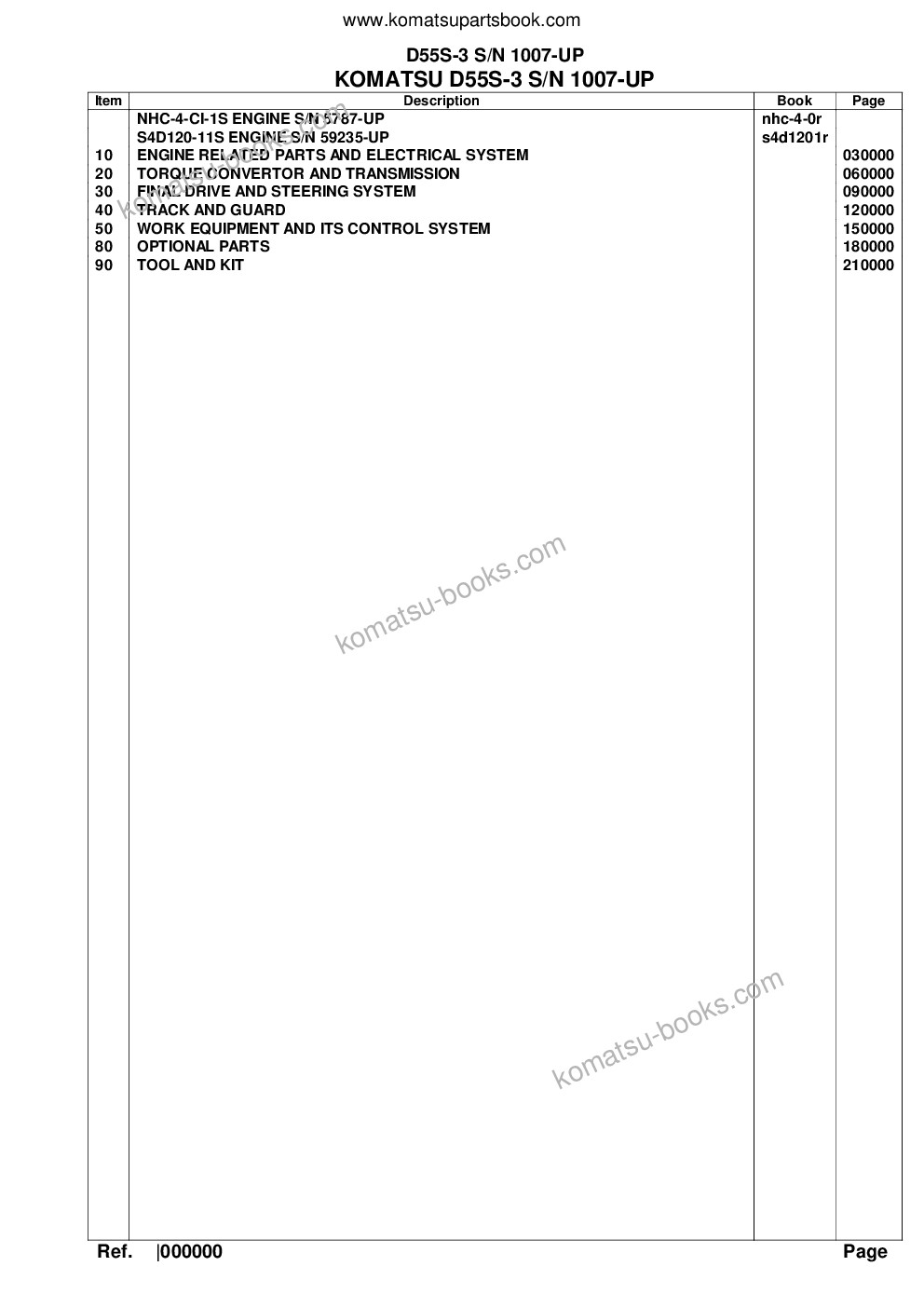 Komatsu d55s-3 s/n 1007-up Parts catalog cover