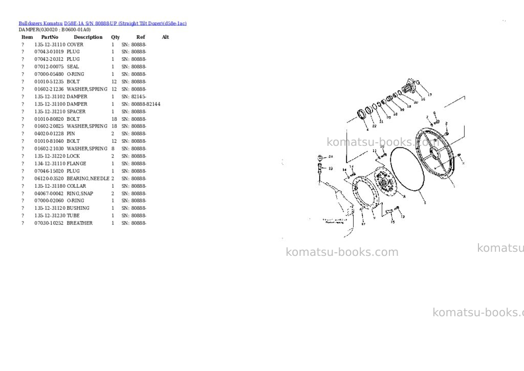 Komatsu d58e-1a s/n 80888-up straight tilt dozer Parts catalog cover Komatsu d58e-1a s/n 80888-up straight tilt dozer Parts catalog cover