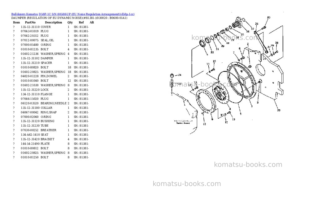 Komatsu d58p-1c s/n 80588-up eu noise regulation arrangement Parts catalog cover Komatsu d58p-1c s/n 80588-up eu noise regulation arrangement Parts catalog cover