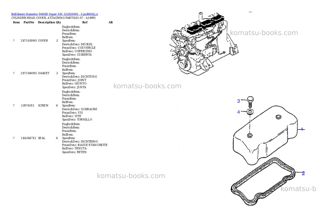 Komatsu d600d super s/n 332620001 - up Parts catalog cover Page 8 Komatsu d600d super s/n 332620001 - up Parts catalog cover Page 8