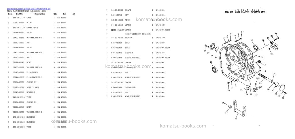Komatsu d60a-8 s/n 45001-up Parts catalog cover Page 10