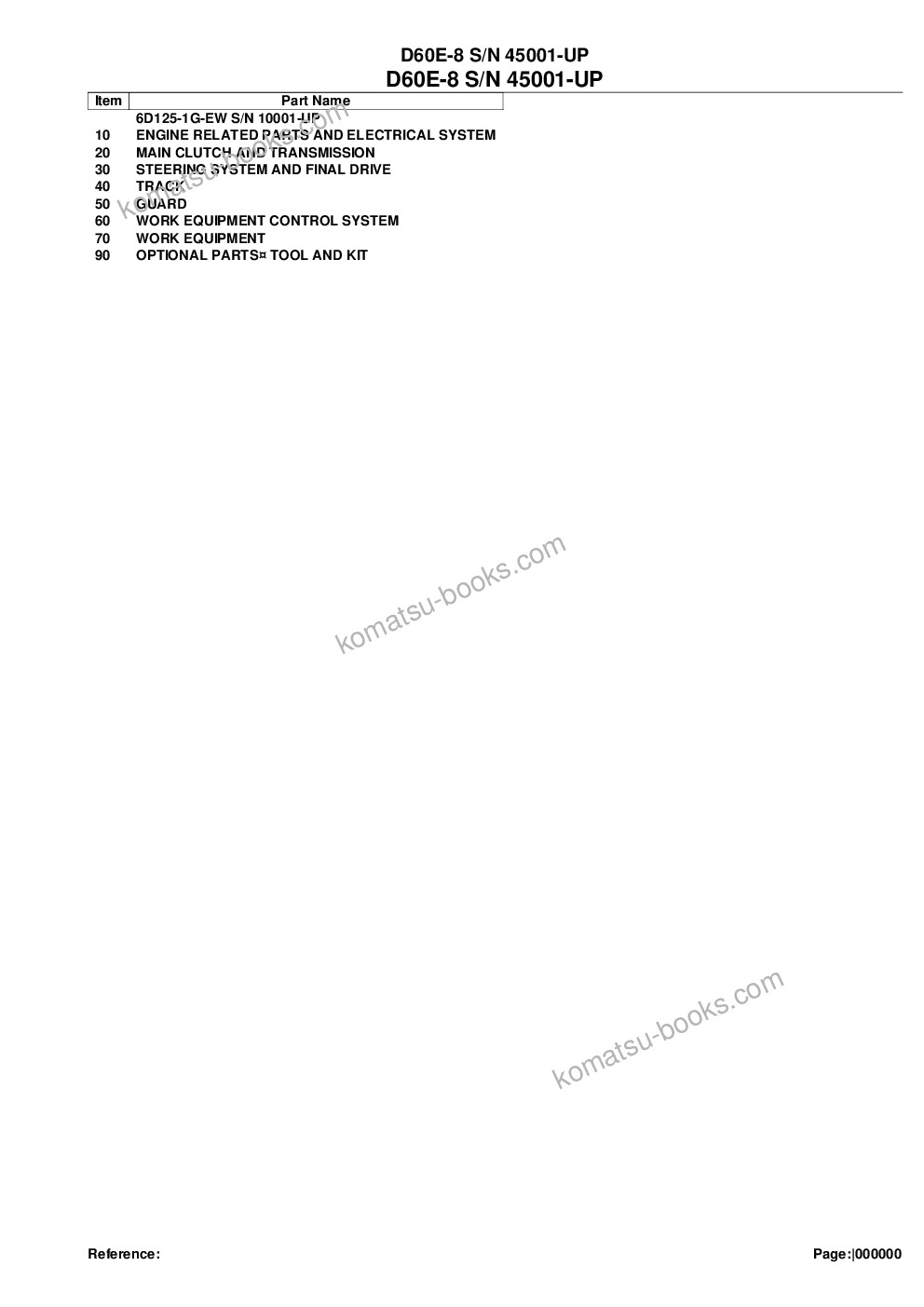 Komatsu d60e-8 s/n 45001-up Parts catalog cover