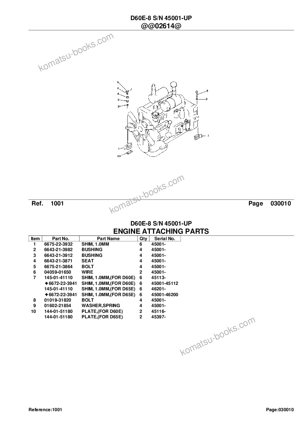 Komatsu d60e-8 s/n 45001-up Parts catalog cover Page 3