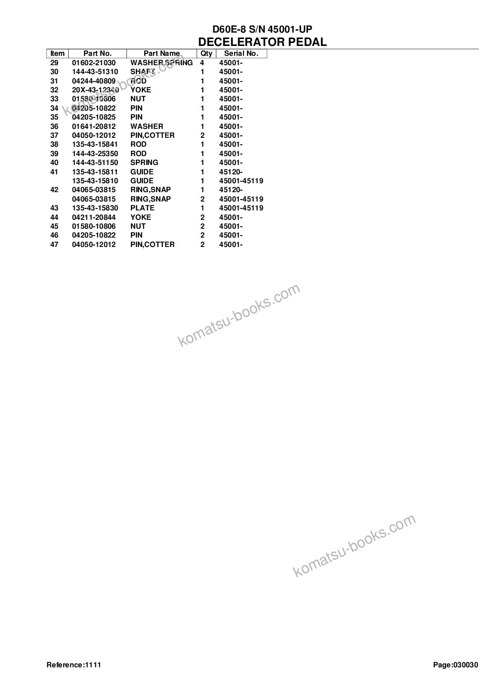 Komatsu d60e-8 s/n 45001-up Parts catalog cover Page 7