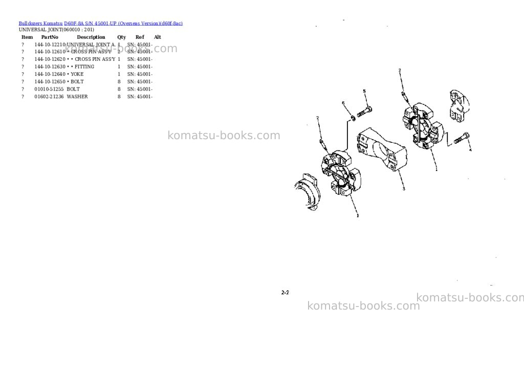 Komatsu d60f-8a s/n 45001-up overseas version Parts catalog cover Page 10