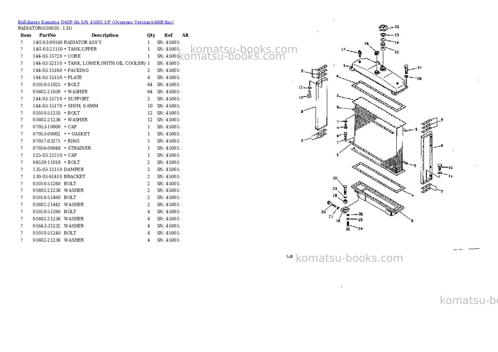 Komatsu d60f-8a s/n 45001-up overseas version Parts catalog cover Page 2